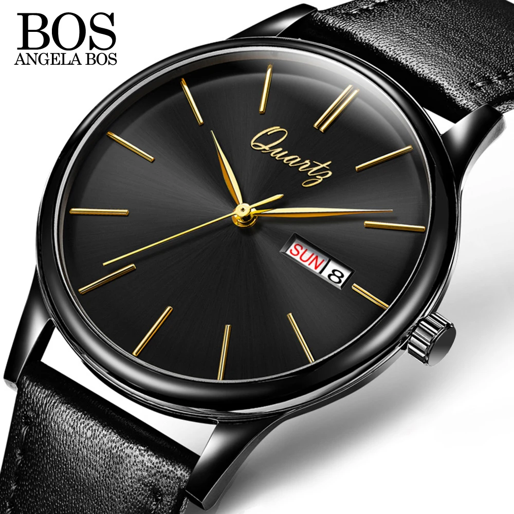 Анжела BOS Бизнес ультра тонкий Для мужчин часы 2018 лучший бренд класса люкс кварц