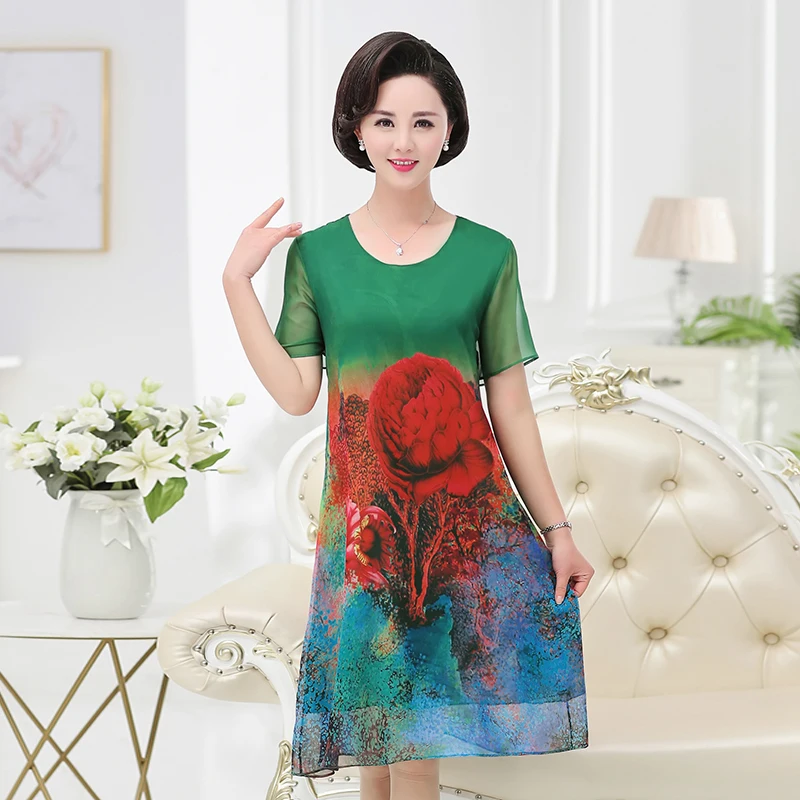summer dresses women 2020 plus size xl-4xl short sleeve floral red green party dress casual loose o-neck mother clothing | Женская