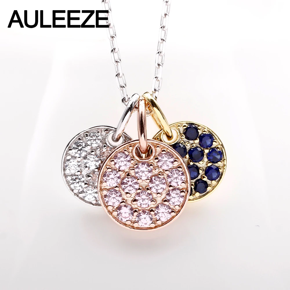 

AULEEZE Natural Sapphire Real Diamond Pendant 18K White Gold Necklace Gemstone Jewelry Gifts