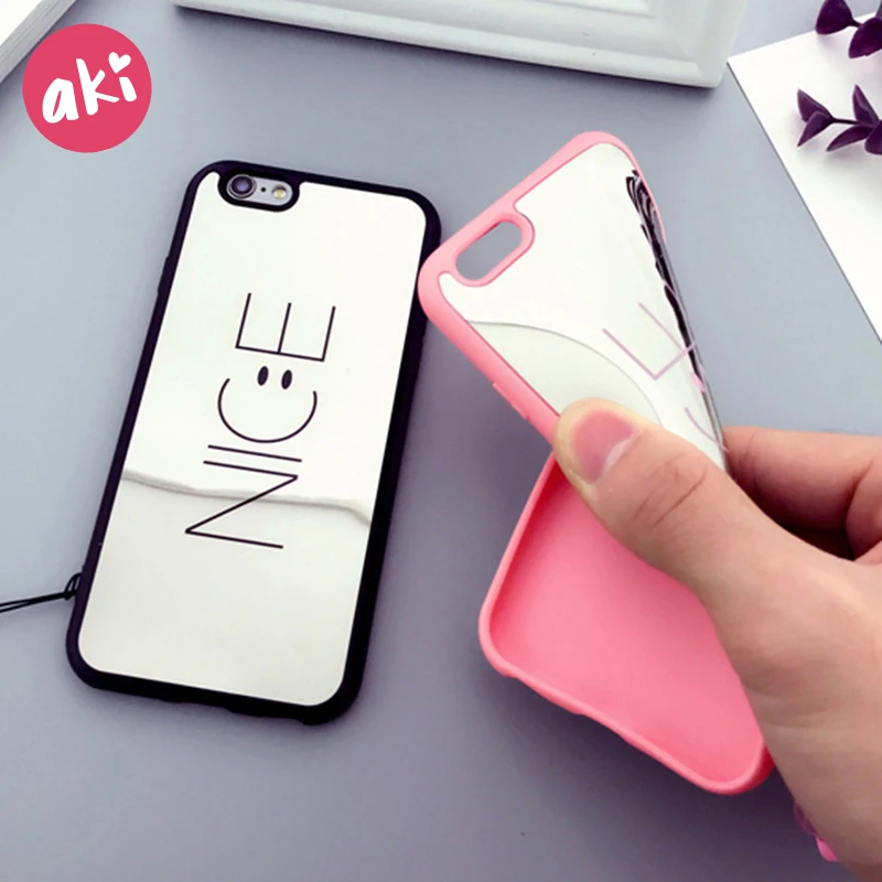 AKI Phone Case Mirror Reflection Soft TPU for iPhone 7 8 Plus Luxury Letter Smile NICE Back Cover 6s 6 |