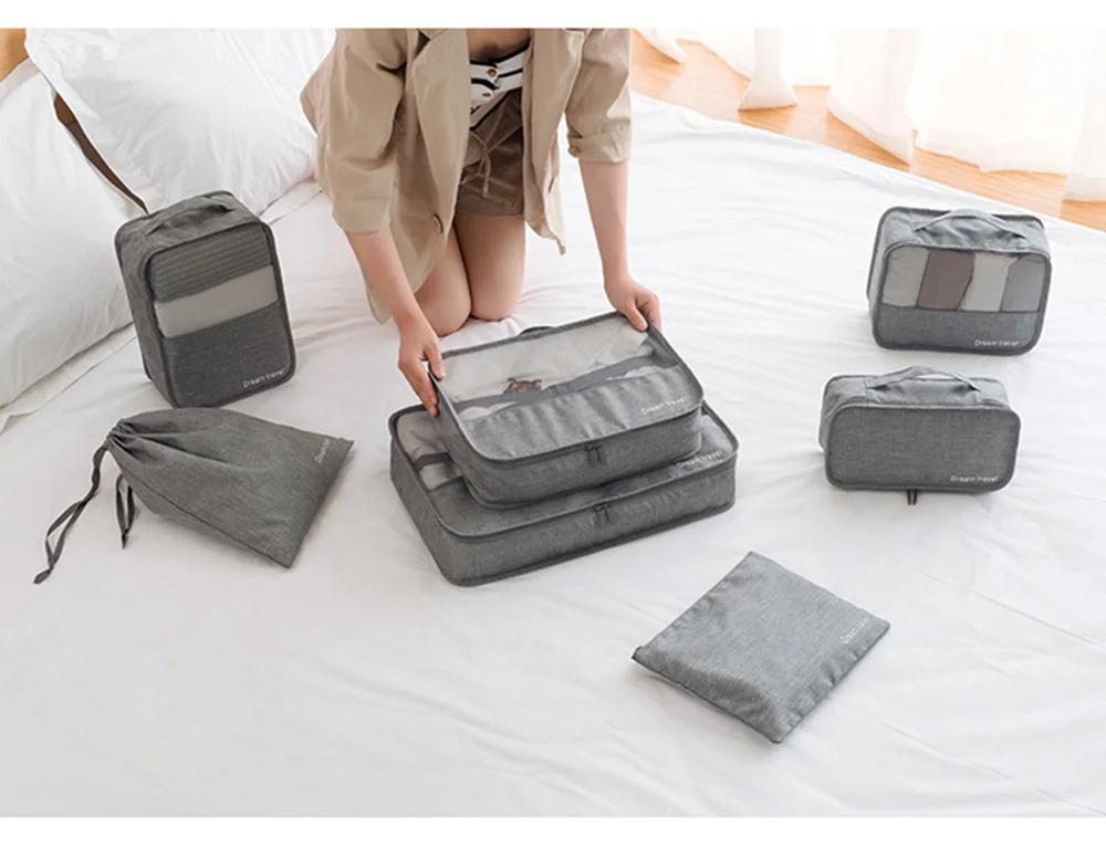 7 pc/set Oxford Travel storage bag underwear clothing Shoes cosmetic finishing waterproof bag Portable cosmetic closet organizer