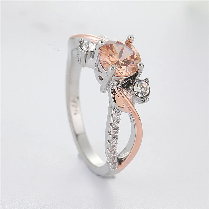 

Exquisite Twisted Pink CZ Stone Ring Two Tone Micro Paved Rhinestone Rings For Women Wedding Party Delicate Jewelry Gift B4S099