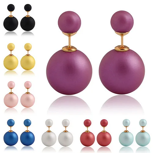 Горячих Женщин Мода Candy Color Элегантный Двухсторонний Имитация Перл Уха Серьги