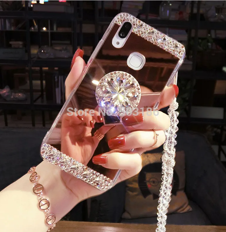 For OPPO A57 A39 A59 F1s R11 R11s Plus R15 Pro R15X K1 R17 A83 Rhinestone Mirror Case Diamond Ring Holder Cover | Мобильные телефоны
