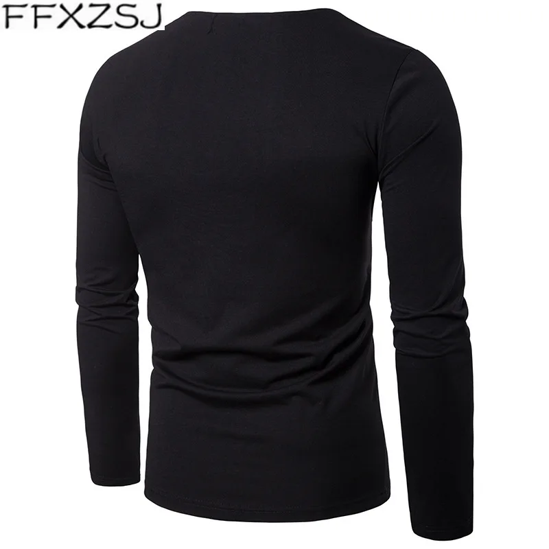 

FFXZSJ Brand 2019 men's autumn and winter models two-color large body stitching fake two-piece design men's long-sleeved T-shirt