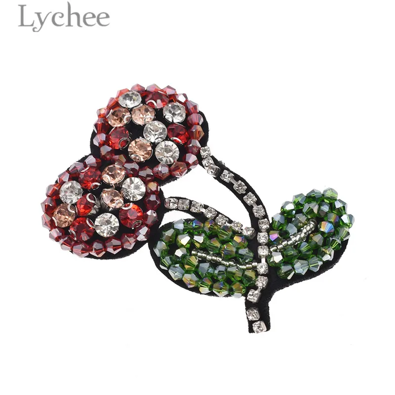 Lychee 5pcs Beaded Crystal Cherry Appliques Colorful Rhinestone Patches Handmade DIY Sewing Supplies Accessories | Дом и сад