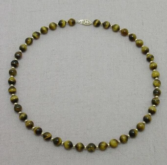 N2545 18&quot Strand Necklace 8mm Round Tiger Eye Beads &amp 14k Yellow Gold plated | Украшения и аксессуары