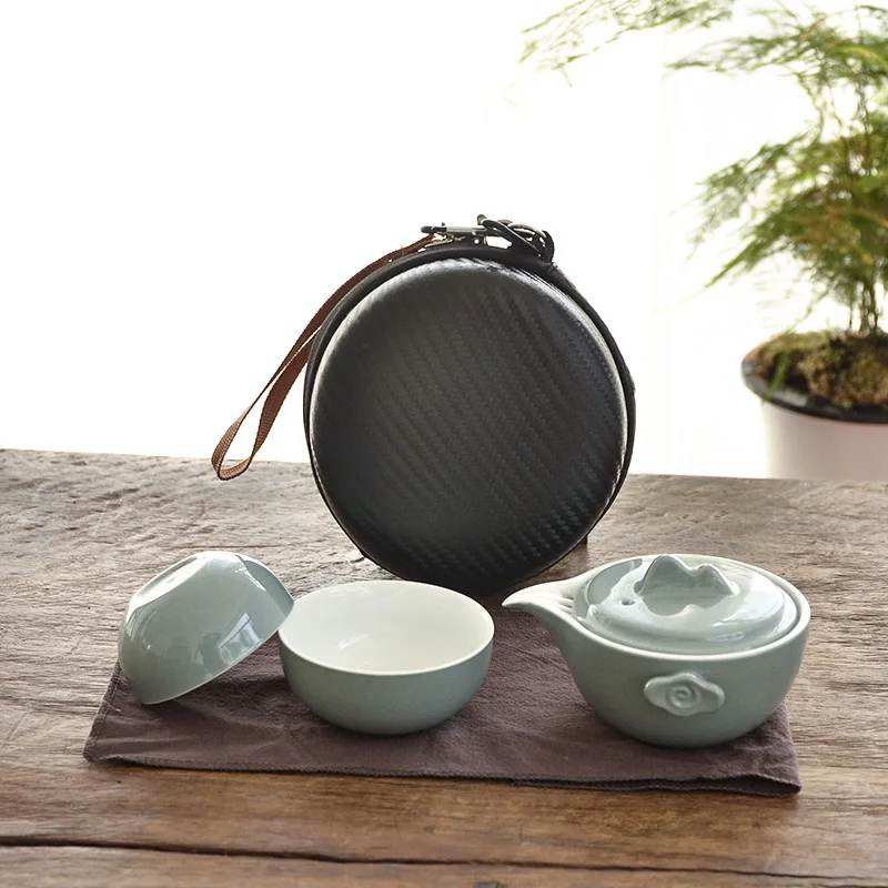 Gray TANGPIN керамические чайники gaiwan чайные чашки китайский чайный набор портативный дорожный чайный набор с сумкой для путешествий - Color: Gray