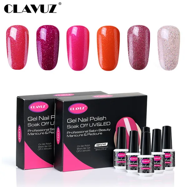 pink red 004 CLAVUZ 6 шт./компл. Обнаженная Серый Розовый и красный цвет Цвет УФ гель для ногтей лак набор 8 мл полу постоянный Маникюр DIY набор гель эмаль Lucky Набор Для лаков - Цвет: pink red 004