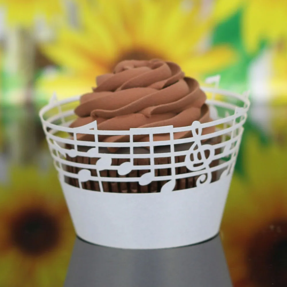 50 шт. лазерная резка изящные резные музыкальные ноты обертки для кексов красивая