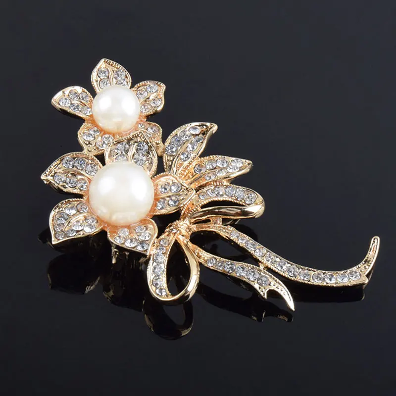 Цветок имитация жемчуга Броши Кристаллы горный хрусталь брошь булавки для
