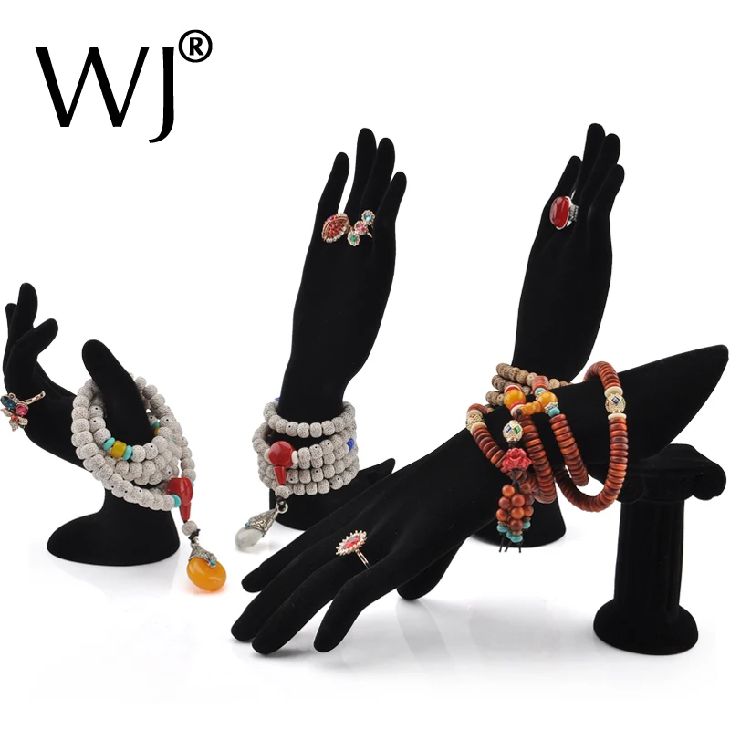 Wholesale 4pcs Mannequin Hand Form Jewelry Display Bracelet Ring Necklace Stand Holder Rack Set Showcase Countertop Black Velvet