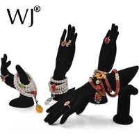 wholesale 4pcs mannequin hand form jewelry display bracelet ring necklace stand holder rack set showcase countertop black velvet