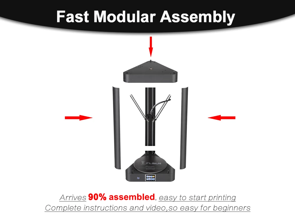 Flsun-QQ Delta Kossel 3d принтер сенсорный экран Wifi модуль большая площадь печати 260*260*370 мм, один рулон нити в подарок