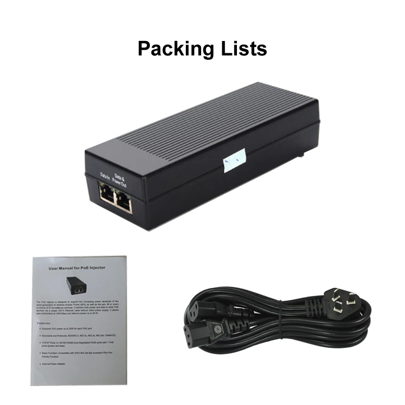 Hokvs 30 Вт poe инжектор Gigabit 1 CH PoE коммутатор DC48V 12 В 2A поддержка IEEE802.3at AF для
