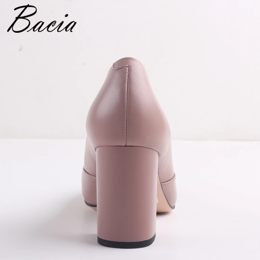 Bacia Full Grain Leather &amp Sheepskin Thick Heels Genuine Round Toe Pumps High Heel Quality Shoes Size 35-40 MWA004 | Обувь