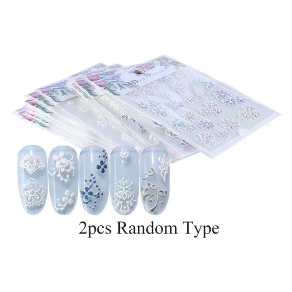 2pcs Random Type 5D Embossed Nail Sticker Decals Blooming Flower Acrylic Engraved 3D Slider Manicure Empaistic Nail Art Decoration Tips CH1019 - Цвет: 2pcs Random Type