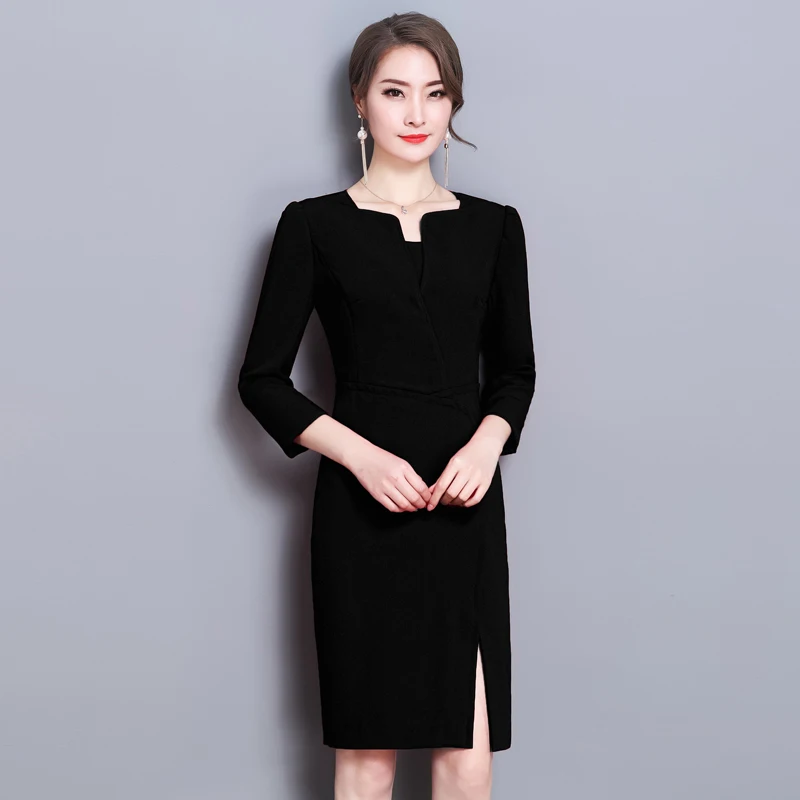 4XL офисное женское платье 2019 Весенние новые женские платья 3/4 рукав v образный