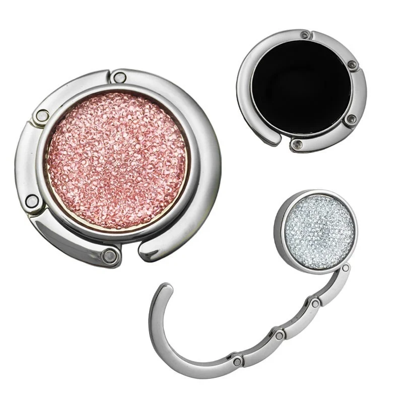 

Крючок для сумок, модный уличный портативный складной Круглый блестящий крючок со стразами для кошельков, сумок, крючок для крючка, вешалка ...