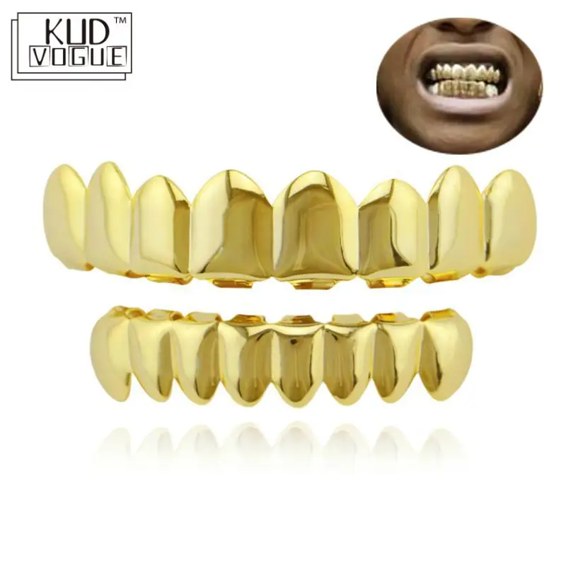 Хип-хоп золотые зубцы Grillz верхние и нижние грили колпачки для рта панк зубов