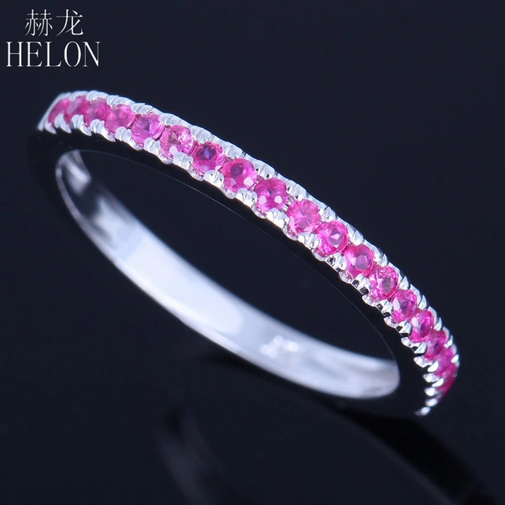 HELON Твердые 10 к белого золота 0.4CT натуральный розовый сапфир Genstone кольцо Для женщин для помолвки, свадьбы, годовщины Мода ювелирные изделия