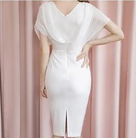 Летнее женское элегантное белое платье с v-образным вырезом и рукавом летучая