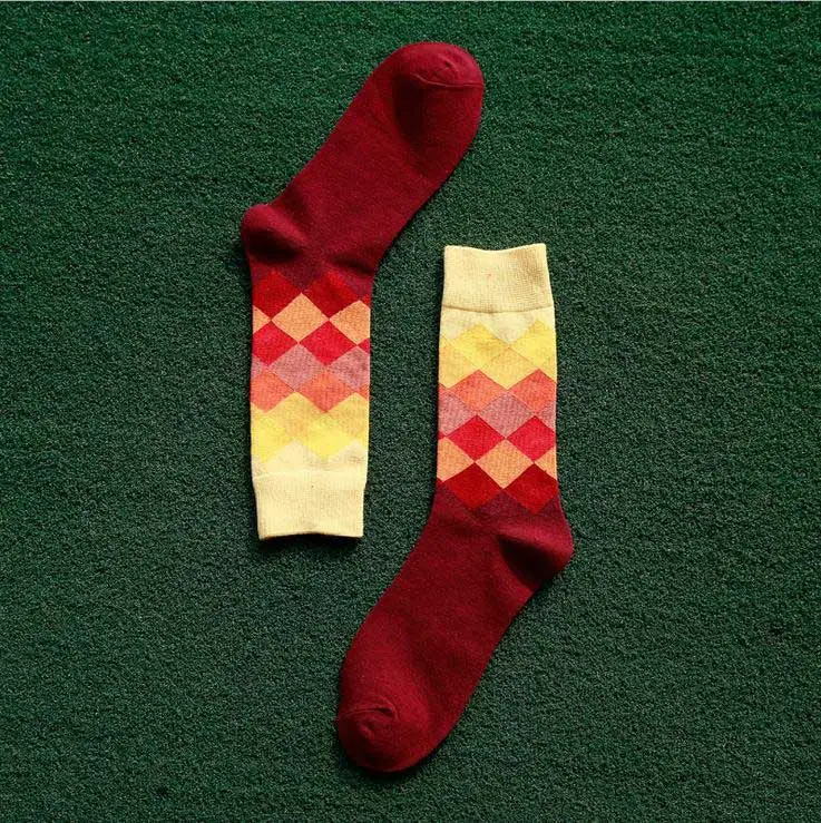 10 пар/лот, мужские носки в британском стиле, клетчатые calcetines, градиентные цвета, брендовые Элитные Длинные хлопковые носки для счастливых мужчин - Цвет: 4