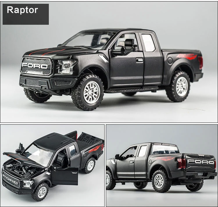 Сплав литья под давлением для Ford F150 Raptor пикап Рок Гусеничный грузовик Вытяните назад Модель автомобиля коллекция звук и светильник хобби игрушки подарок