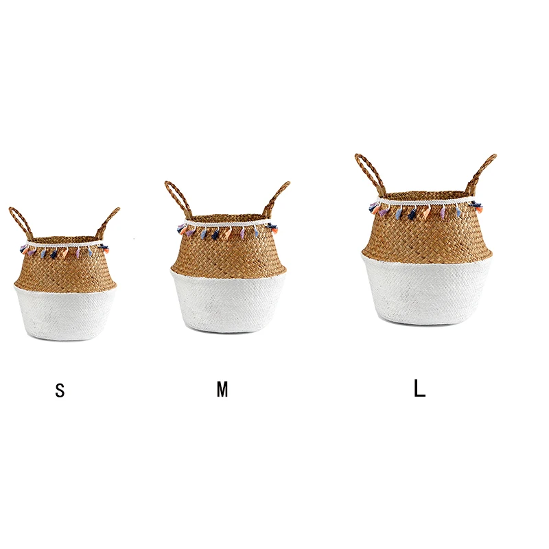 3pcs set Ручная плетеная корзина бамбуковая Seagrass цветочный горшок корзина для хранения Складная соломенная Лоскутная ротанговая Seagrass живот сад украшение - Цвет: 3pcs set