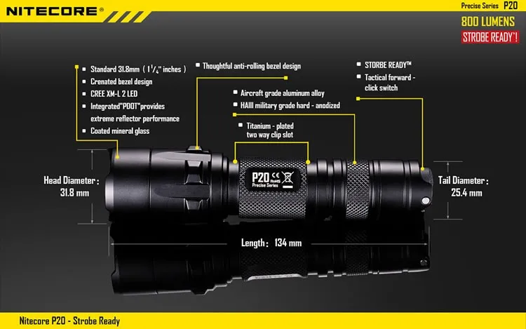 NITECORE P20 тактический светодиодный фонарик водонепроницаемый для кемпинга и охоты портативный+ NTH30B+ 2300 мАч 18650 батарея посылка