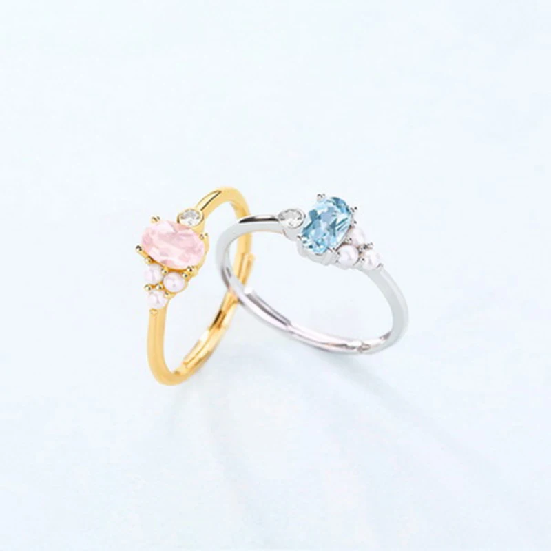 BESTLYBUY Freshwater Pearl &amp Sky Blue Topazes Solid 925 Sterling Silver Ring Fine Jewelry For Women FREE SHIPPING | Украшения и