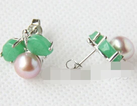 Hj 00763 Красивая 2 пар природных фиолетовый жемчуг зеленый нефрит серьги | Украшения