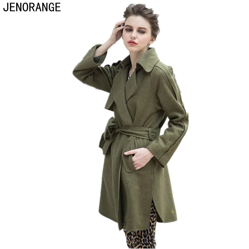 JENORANGE 2016 Последние женские Зимние Пальто Тонкий Шерстяной Пояс с отложным