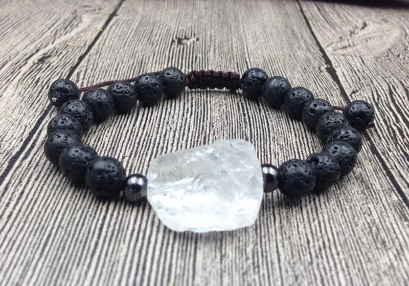 Необработанный прозрачный кварцевый черный лавовый камень YA2670 8 мм бусины Mala из