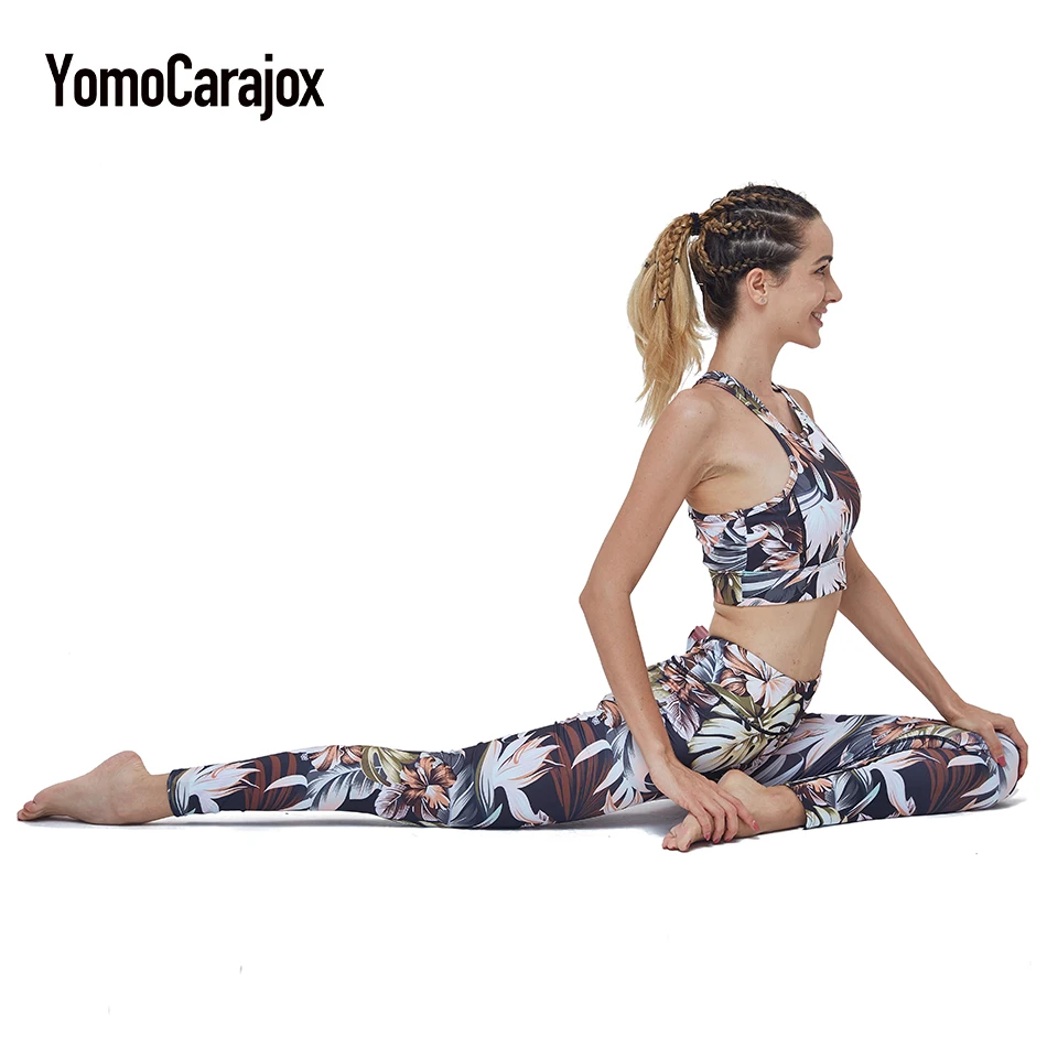 Костюмы Для женщин спортивная одежда размеры от 2 шт юги комплект Цветочный принт