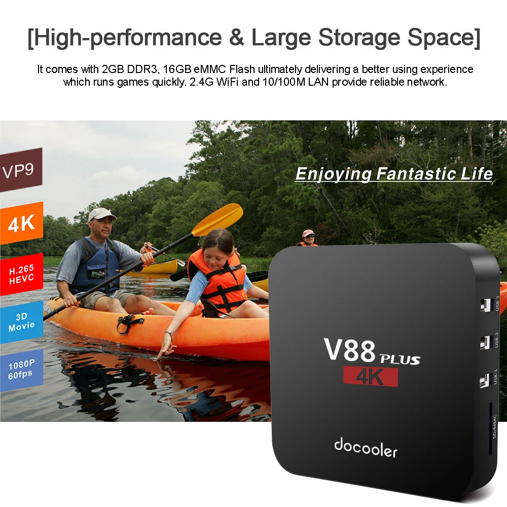 Docooler V88 Plus ТВ приставка Android 8,1 RK3329 Четырехъядерный 4K VP9 H.265 2 Гб 16 Гб Miracast DLNA WiFi LAN HD игры Смарт медиаплеер