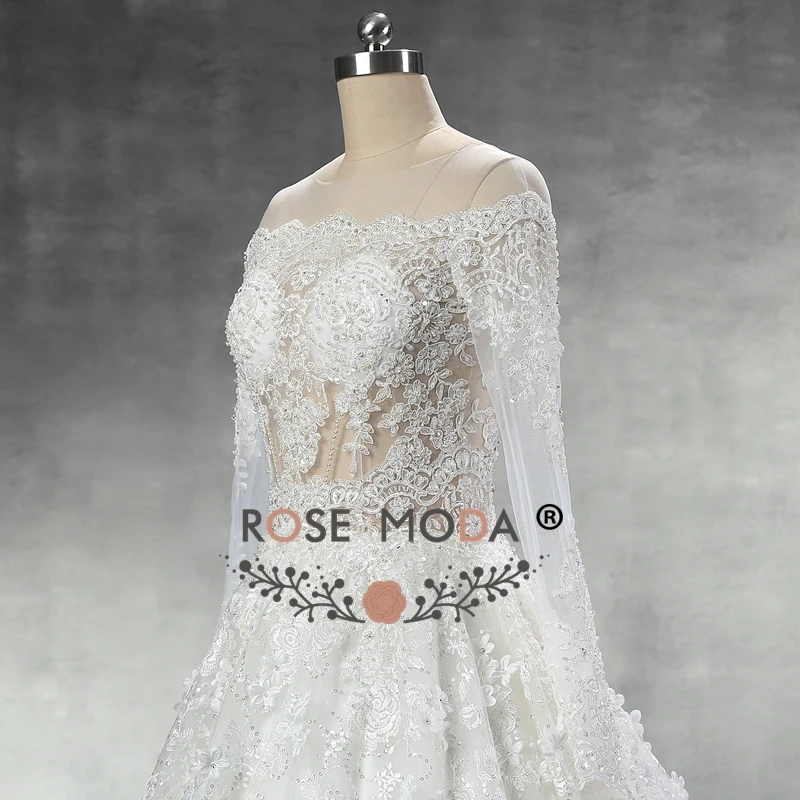 Роза Moda роскошное свадебное платье с длинными рукавами Турция 3D Цветы Кружева