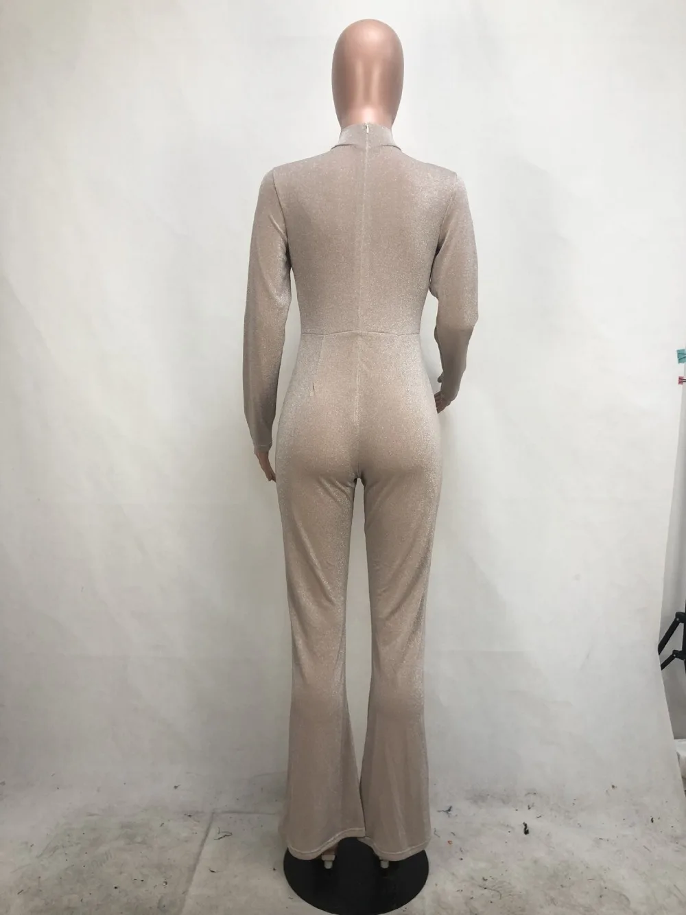 

New Design High Neck Women Outfits Sexy tight suede Flare jumpsuit