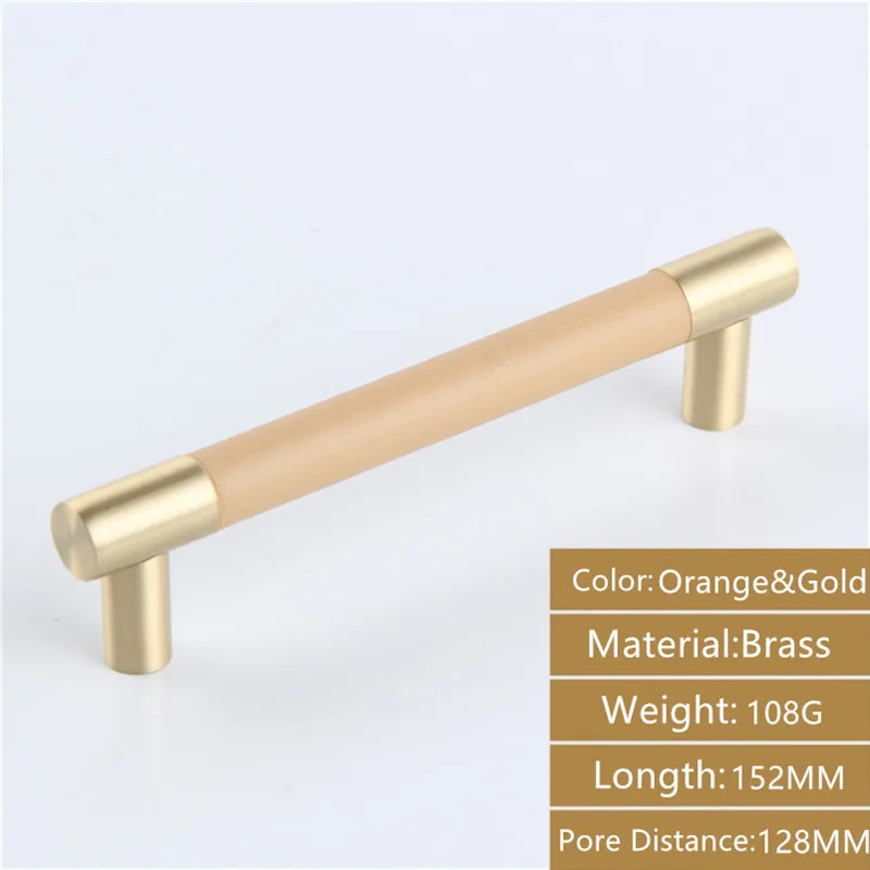 Orange-152-2PCS AODEYI 2 шт латунные ручки для ящиков Carbinet ручка мебель твердая базовая ручка Замена с кожаным покрытием 22-016 - Цвет: Orange-152-2PCS