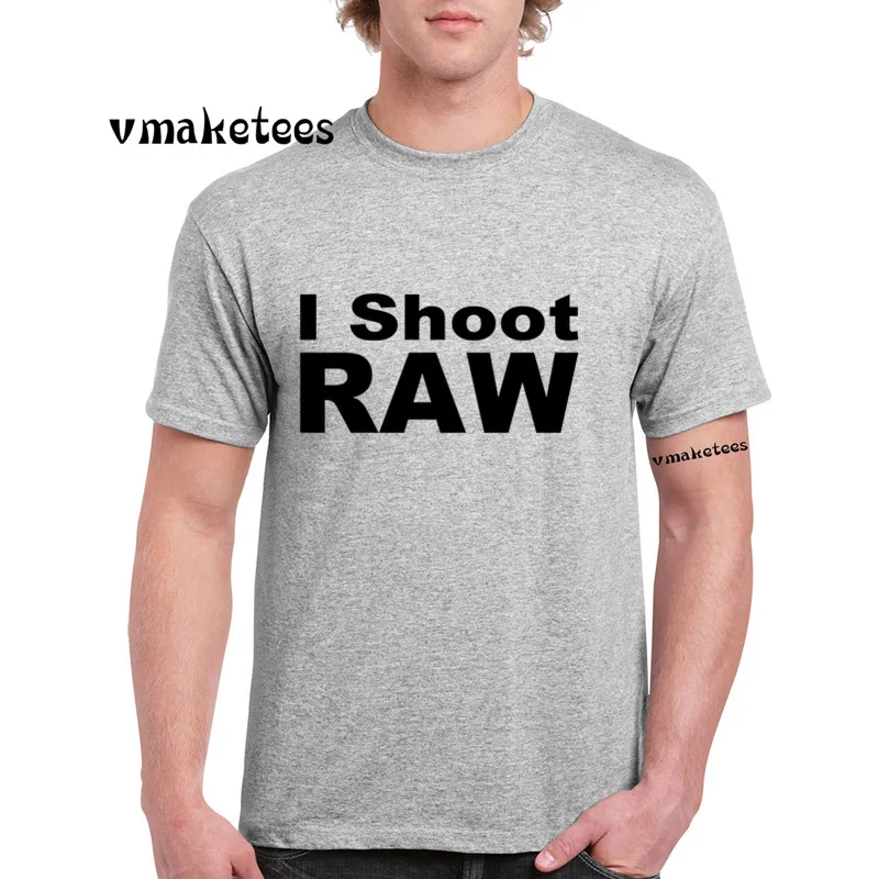 Мужская футболка с принтом I Shoot Raw забавная коротким рукавом летняя повседневная