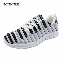 instantarts music notes with piano keyboard prints sneakers womens casual flats lace up female lady breathable flat shoes woman