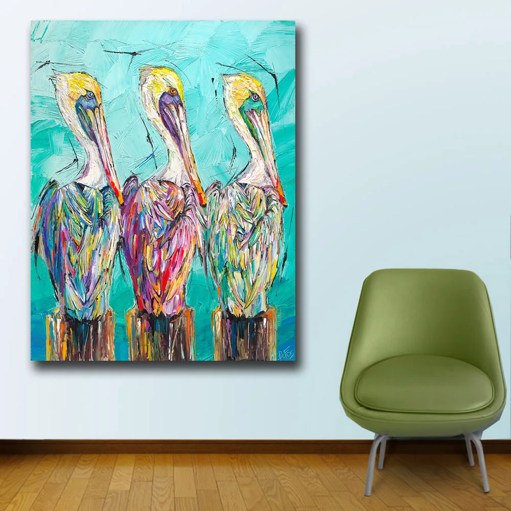 Wxkoil Модные Искусство три Вид Пеликаны Wall Art Картина на холсте для гостиной