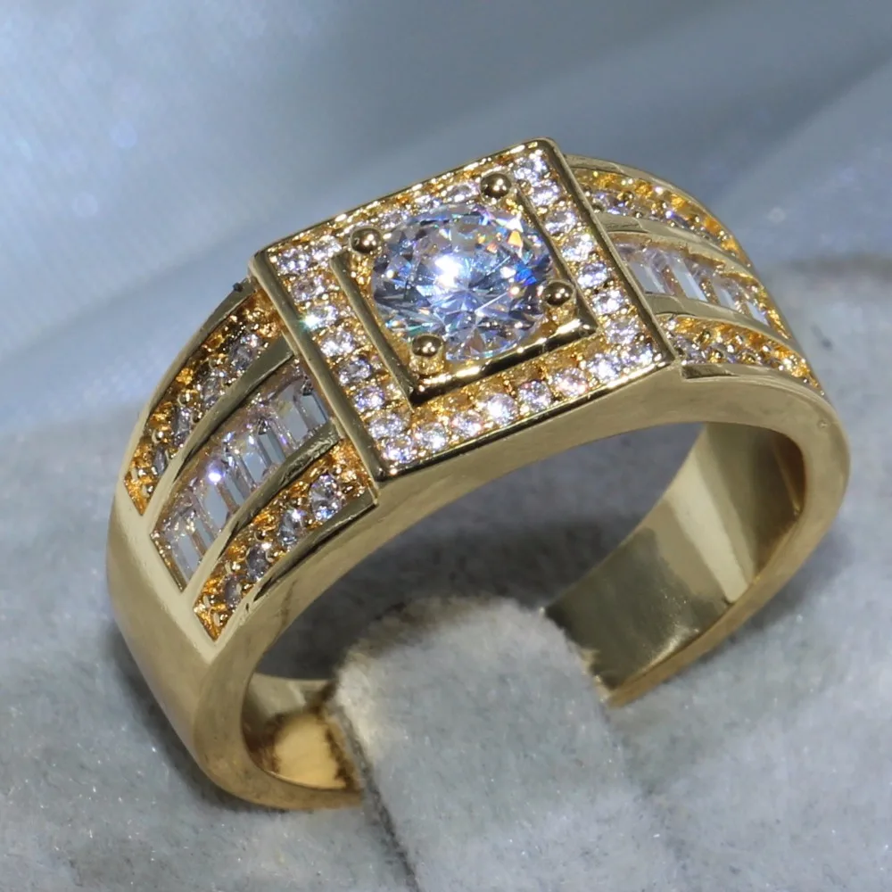 Мужское кольцо из желтого золота 10 карат с фианитом размеры 8 13|band ring|brand ringfashion rings