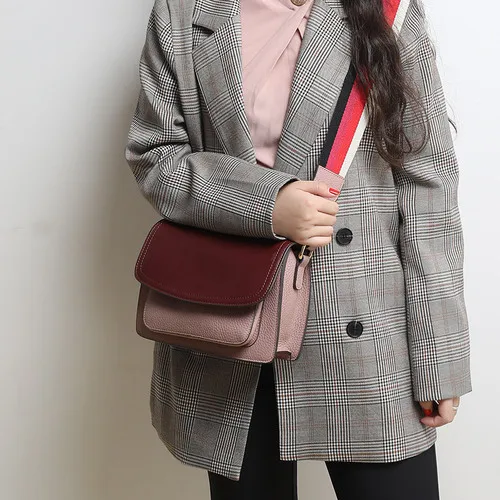 Jujube red 2 straps Брендовая женская сумка из натуральной воловьей кожи в стиле ретро, маленькая квадратная сумка с клапаном и широким ремешком, элегантная женская сумка через плечо - Цвет: Jujube red 2 straps