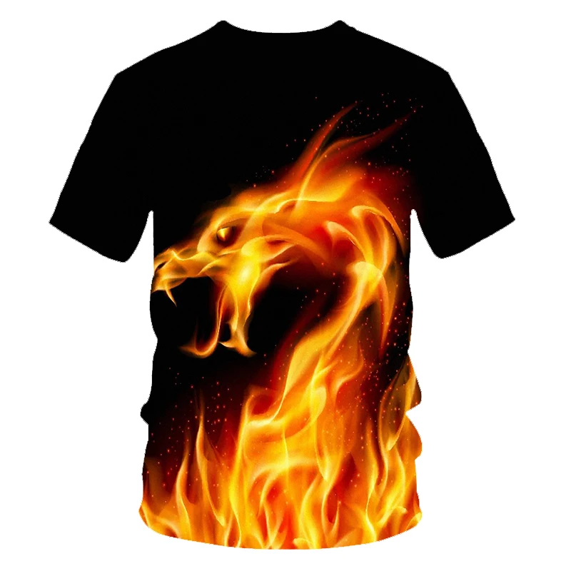 Футболка с 3D принтом пламени для мужчин и женщин Повседневная рубашка коротким