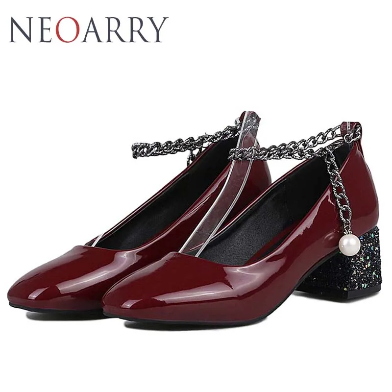 Neoarry 2018 new spring summer Women Thick High Heel Pumps Shoes Punk Chains Ankle strap Retro Classic Ladies LT674 | Обувь