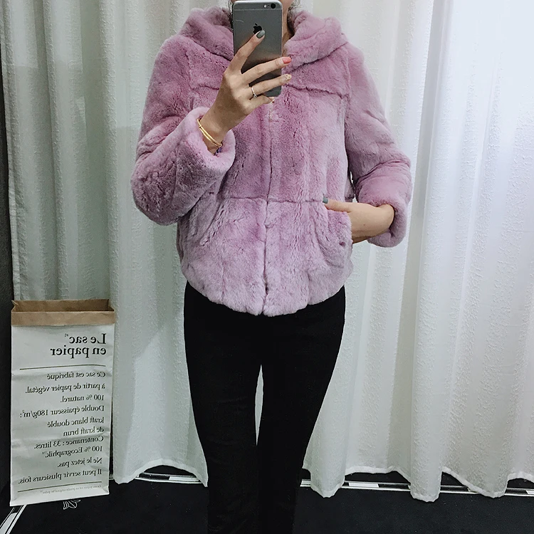 OFTBUY пальто с натуральным мехом, зимняя куртка для женщин, полностью натуральный мех кролика Рекс, капюшон, уличная верхняя одежда, повседневная Толстая теплая Модная одежда