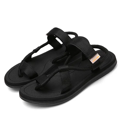 Black Мужские сандалии; Sandalias Hombre; сандалии-гладиаторы для мужчин; летняя пляжная обувь в римском стиле; Вьетнамки; шлепанцы на плоской подошве; шлепанцы без задника - Цвет: Black