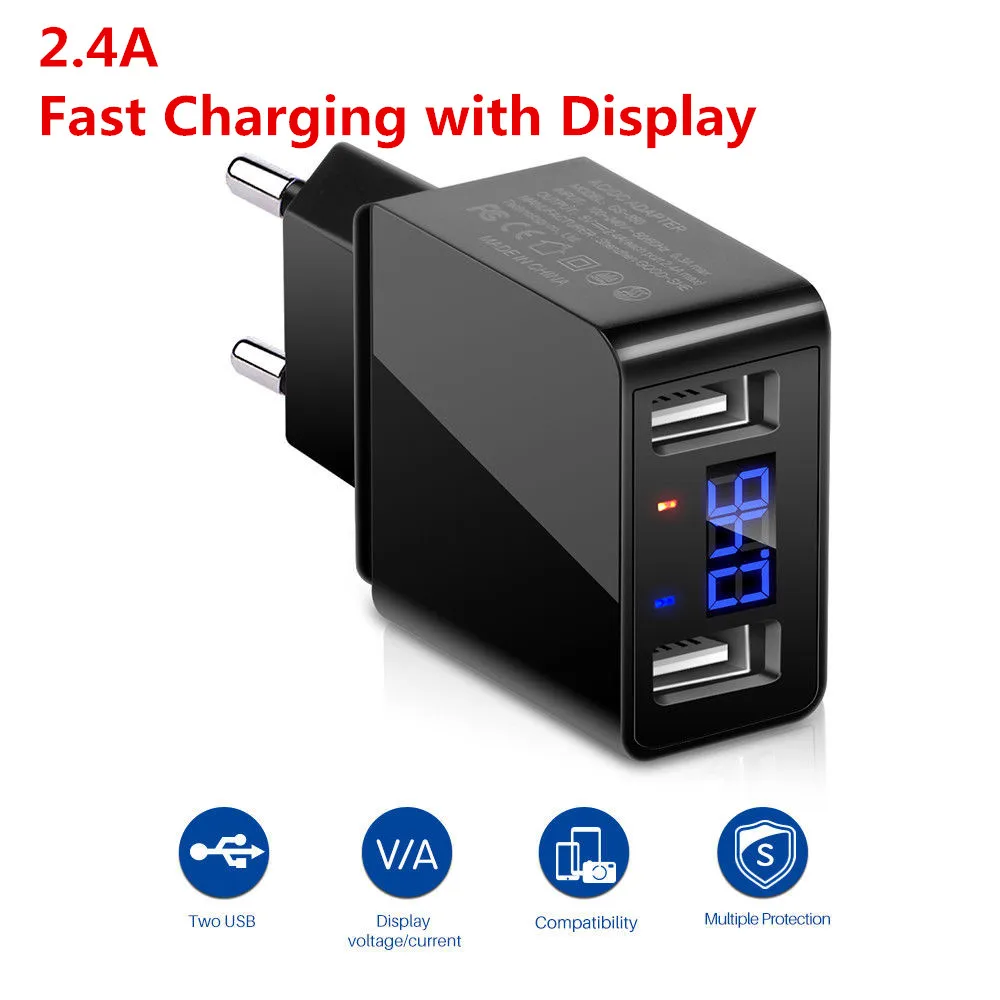 Зарядное устройство POWSTRO с цифровым экраном и 2 USB портами 5 В 4 А|Зарядные