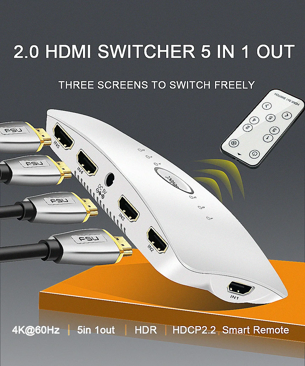 HDMI переключатель 2 0 4K 60HZ HDR HDCP2.2 сплиттер конвертер 5 портов для PS3 PS4 HDTV XBOX
